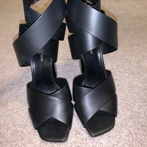 SAINT LAURENT (YSL) OAK 75 ANKLE WRAP BLACK SANDAL